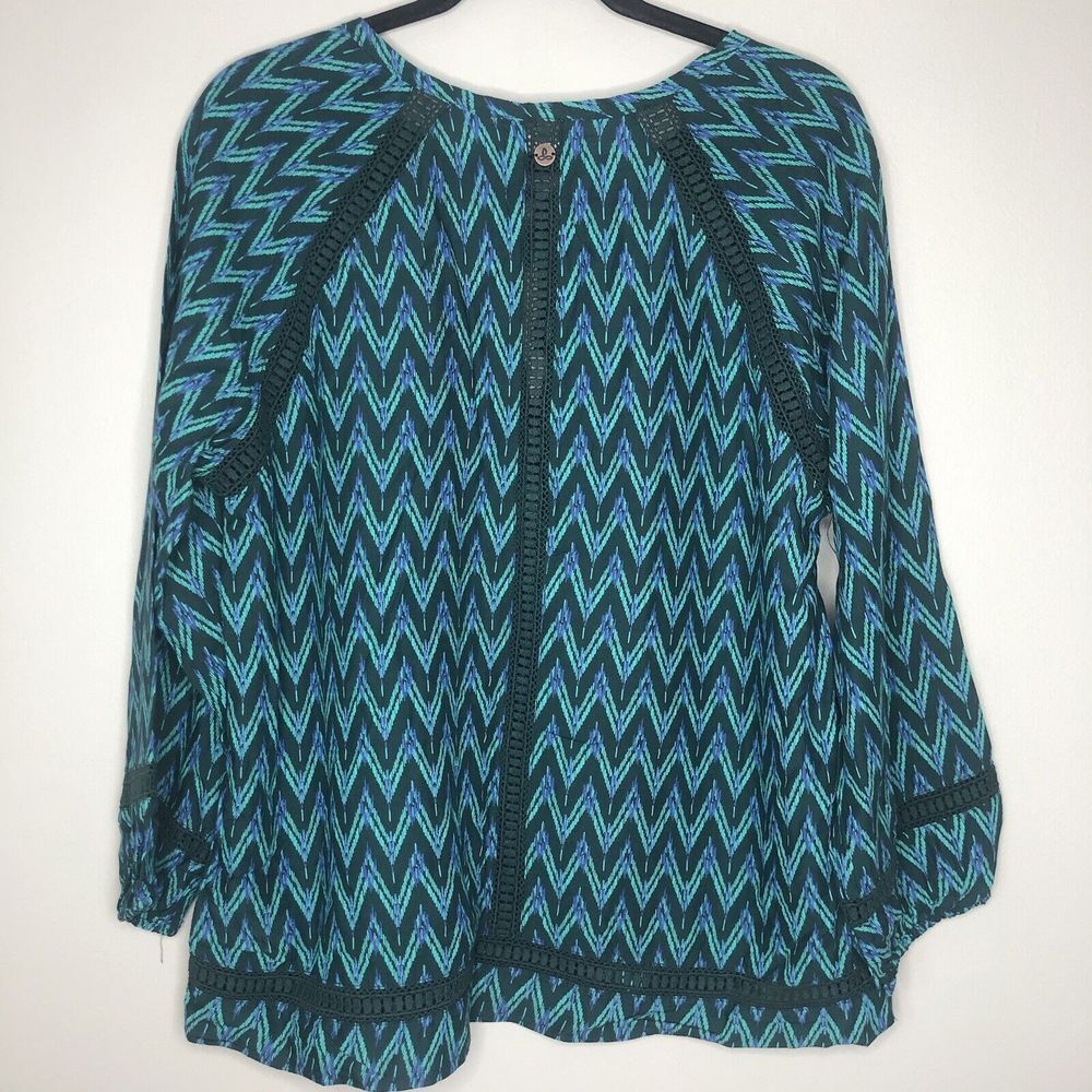 Prana Women's XL Green Purple Long Sleeve Bohemian Lightweight Crochet Tunic Top - Picture 2 of 7